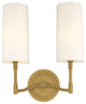 Dillon, Two Light Wall Sconce, Aged Brass Finish, Off White Linen Shade