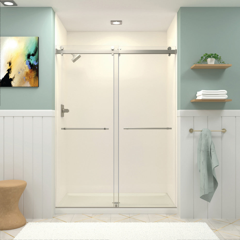 Brooklyn 60"x80" Frameless Shower Door, Iron Glass, Brushed Stainless