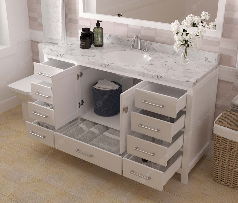 Caroline Avenue 60" Single Bath Vanity, White, Cultured Top and Round Sink