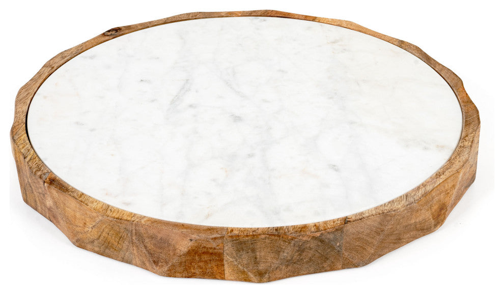 Carmelo 15" Round Marble and Wood Serving Board