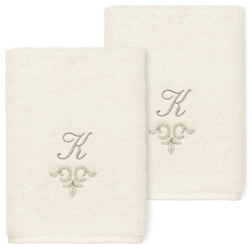Linum Home Turkish Cotton Monica 2-Piece Embellished Washcloth Set, Cream