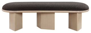 Wilshire Boucle Fabric Upholstered Bench, Brown, Natural Oak Finish