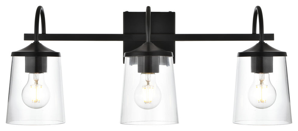 3 Light Black And Clear Bath Sconce