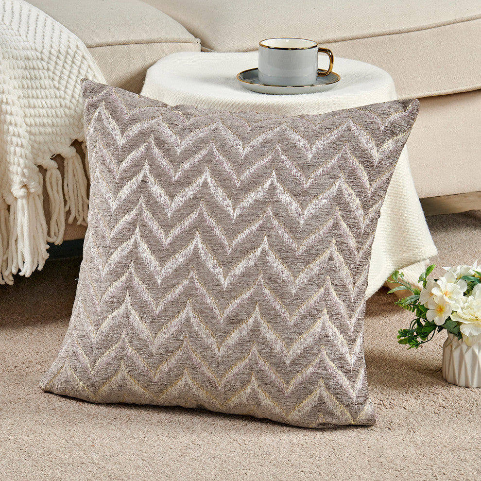 Jacquard Chenille Pillow Covers, 2-Piece Set, Light Brown, 20"x20"
