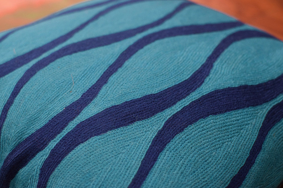 Contemporary Waves Aqua Turquoise I Decorative Pillow Cover Wool 18x18"