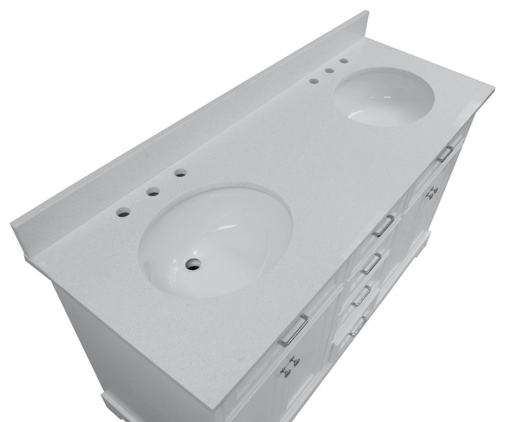 Aria 60" Bathroom Vanity, White, Quartz, Double Vanity