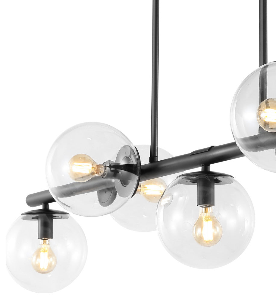 Luca Parisian 53" 7-Light Modern Glam Iron Globe Linear LED Pendant, Black/Clear