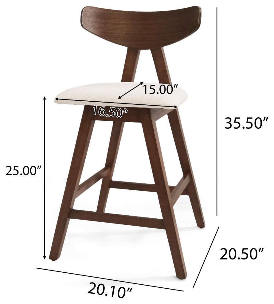 Sunapee Fabric Upholstered Wood Counter Stools, Set of 2, Light Beige + Natural Walnut