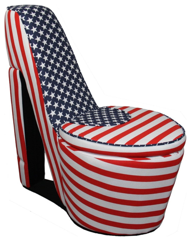 Red White and Blue Patriotic Print 3 High Heel Shoe Storage Chair
