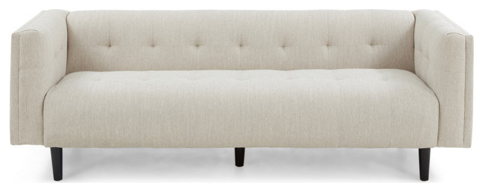 Plano Mid-Century Modern Tufted 3-Seater Sofa, Light Gray/Dark Brown, Beige/Dark Brown