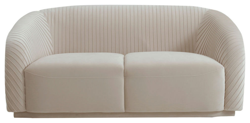 TOV Furniture Yara Pleated Beige Velvet Loveseat