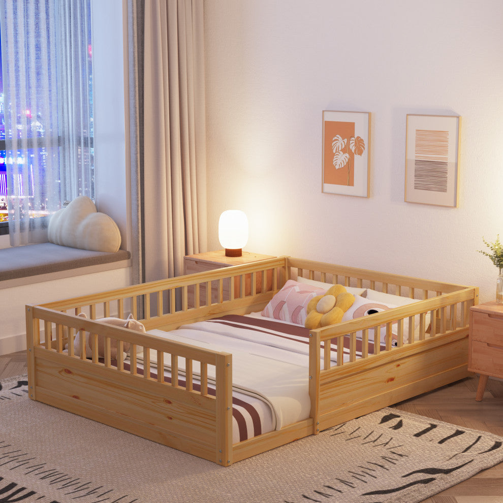 Gewnee Full Floor Bed Frame with Fence