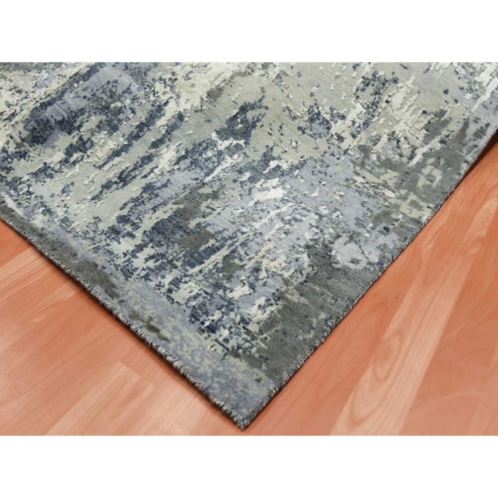 Charcoal Gray Wool and Silk Denser Weave Hand Knotted Square Rug, 8'0"x8'2"