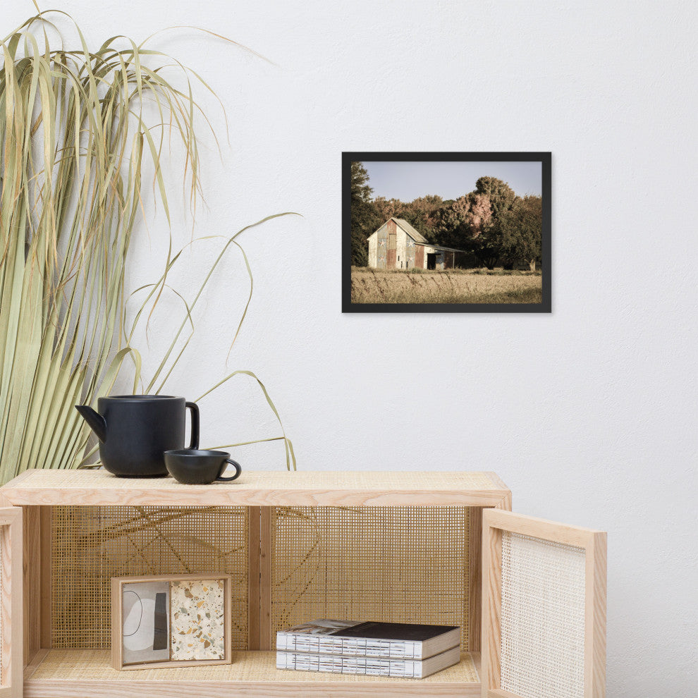 Patriotic Barn in Field Aged Effect Framed Photo Paper Wall Art Prints, Black, 12" X 16"
