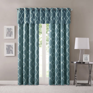 Madison Park Saratoga Fretwork Print Grommet Top Window Valance, Blue