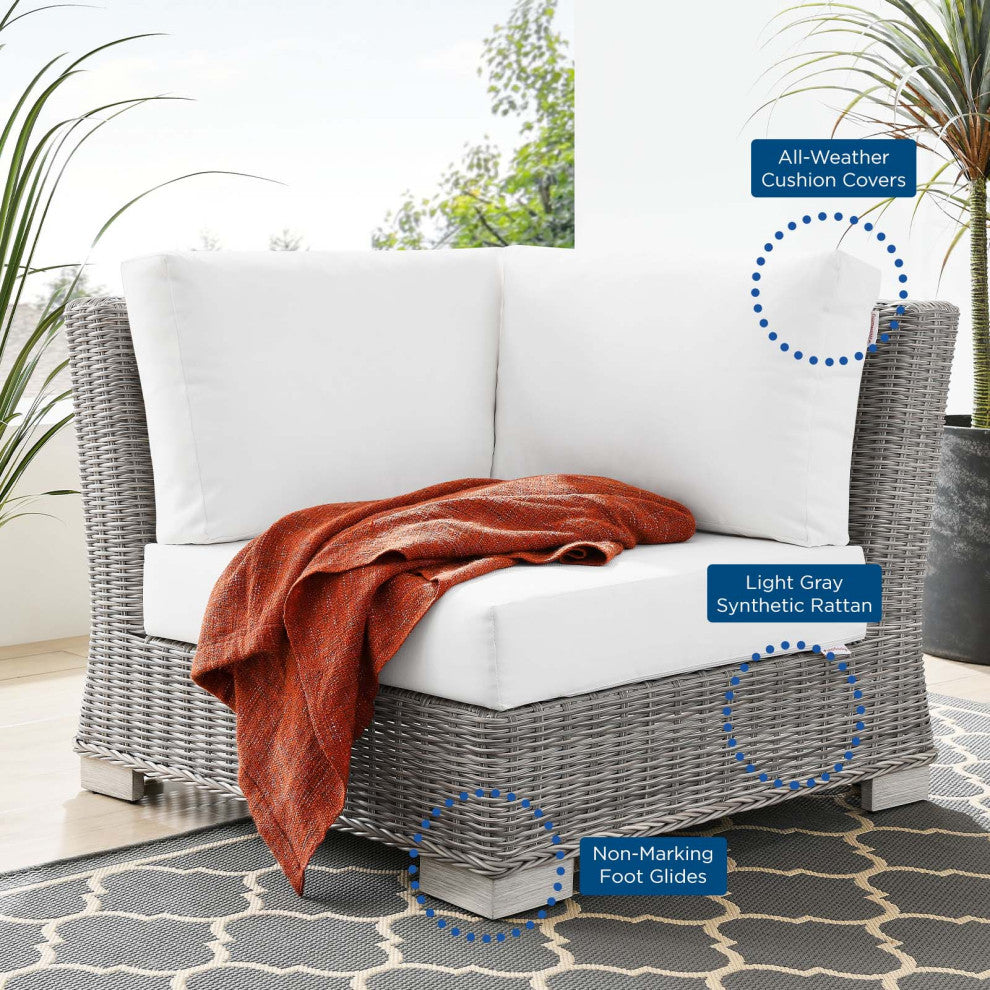 Sofa Corner Chair, Rattan, Wicker, Gray White, Modern, Outdoor Patio Cafe