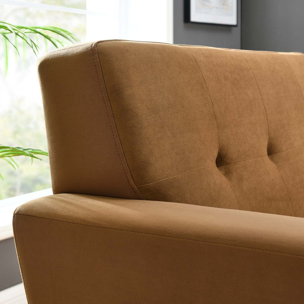 Armchair Accent Chair, Brown, Velvet, Modern, Mid Century Hotel Lounge Cafe