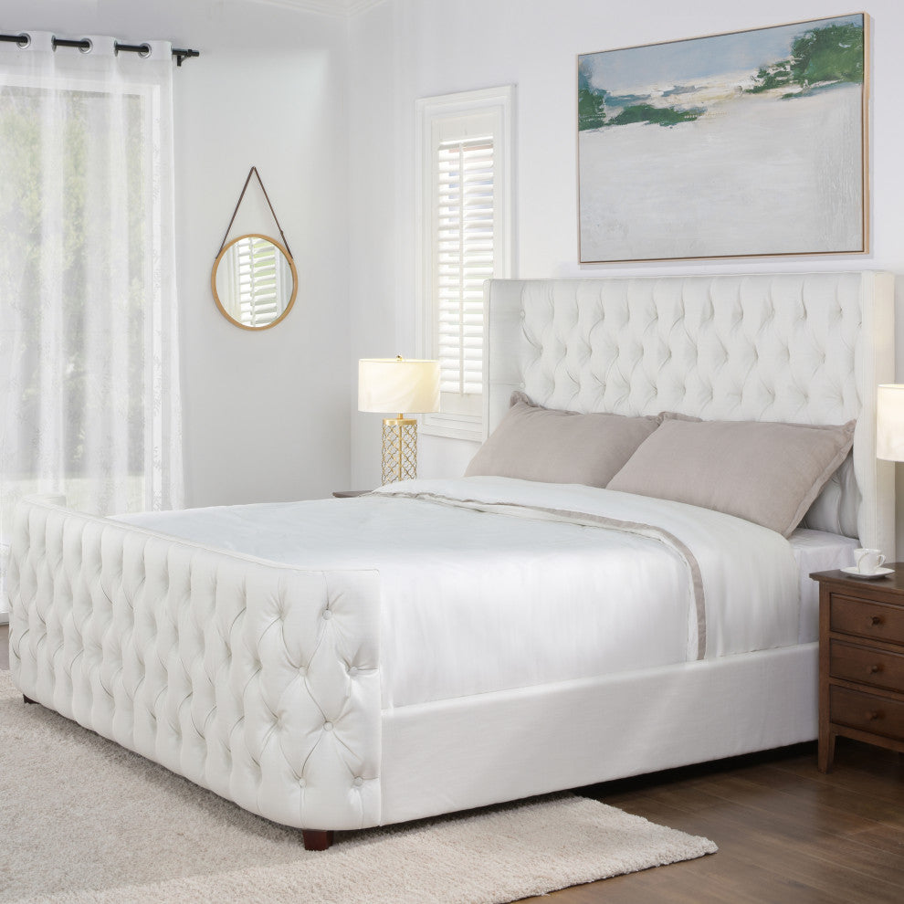 Brooklyn Tufted Sheltered Wingback Panel Bed, Antique White, King
