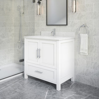 Boulder 36" Single Bathroom Vanity, White With Engineered Stone Top