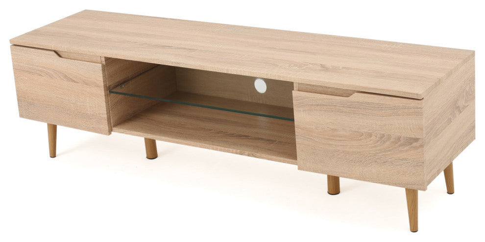 GDF Studio Reginald Mid Century Design Tv Stand, Oak