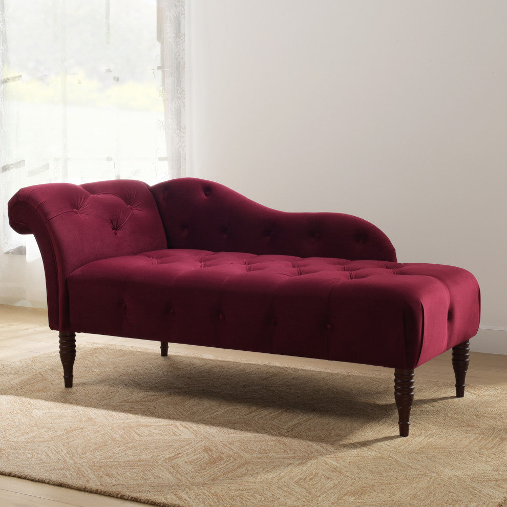 Samuel Velvet Tufted Chaise Lounge, Right-Arm Facing, Burgundy Velvet
