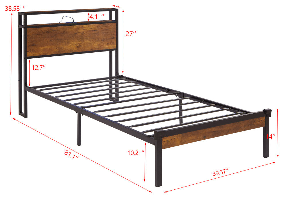 Gewnee Twin Size Metal Platform Bed Frame