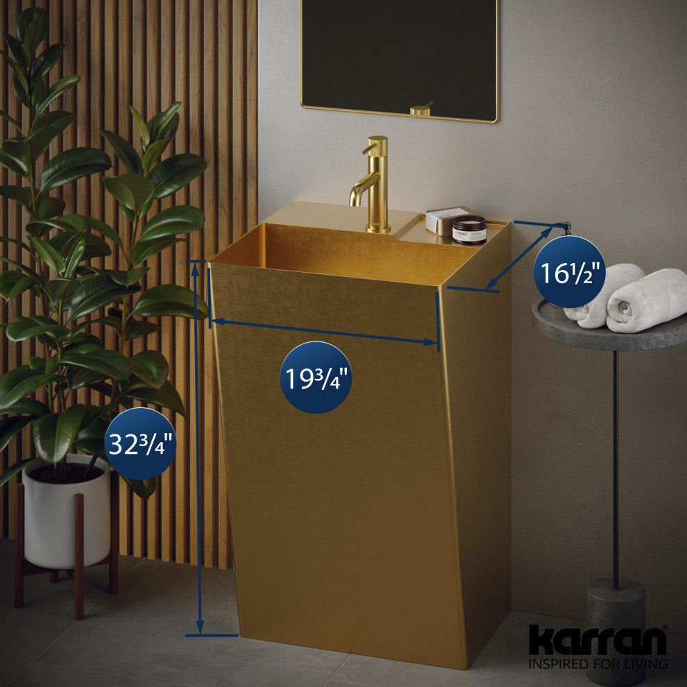 Karran Cinox Stainless Steel Rectangular Pedestal Sink, Gold