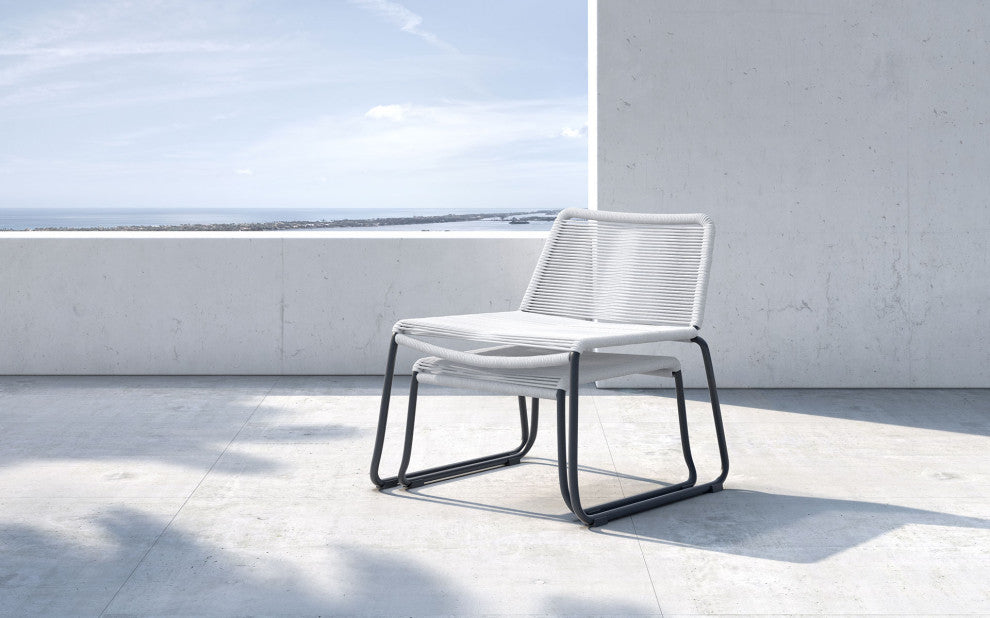 2-Piece Barclay Stacking Lounge Chair and Ottoman Set, White Cord