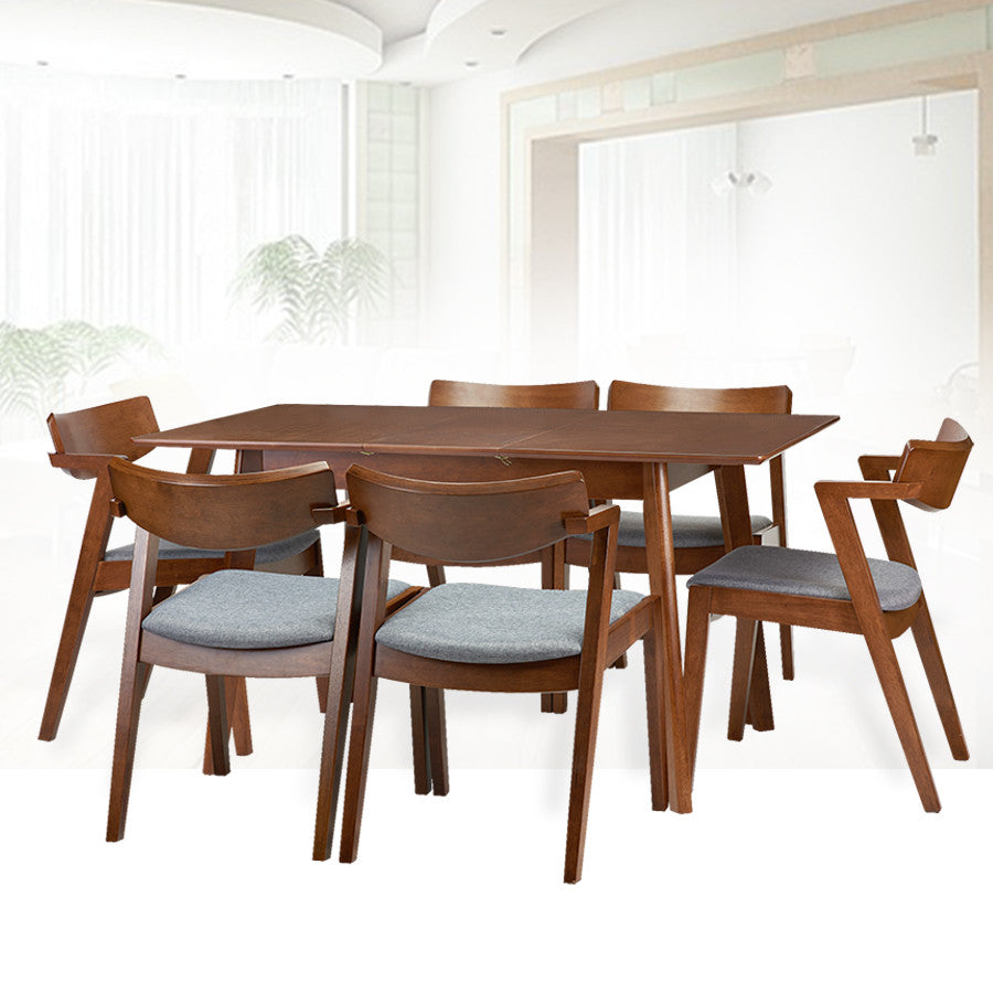 Extendable Rectangular Dining Room Table Modern Solid Wood, Medium Brown