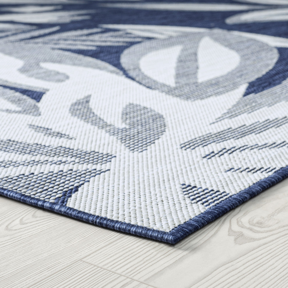 Edda Transitional Floral Indoor Rug, Navy/Cream, 8'10"x12'2"