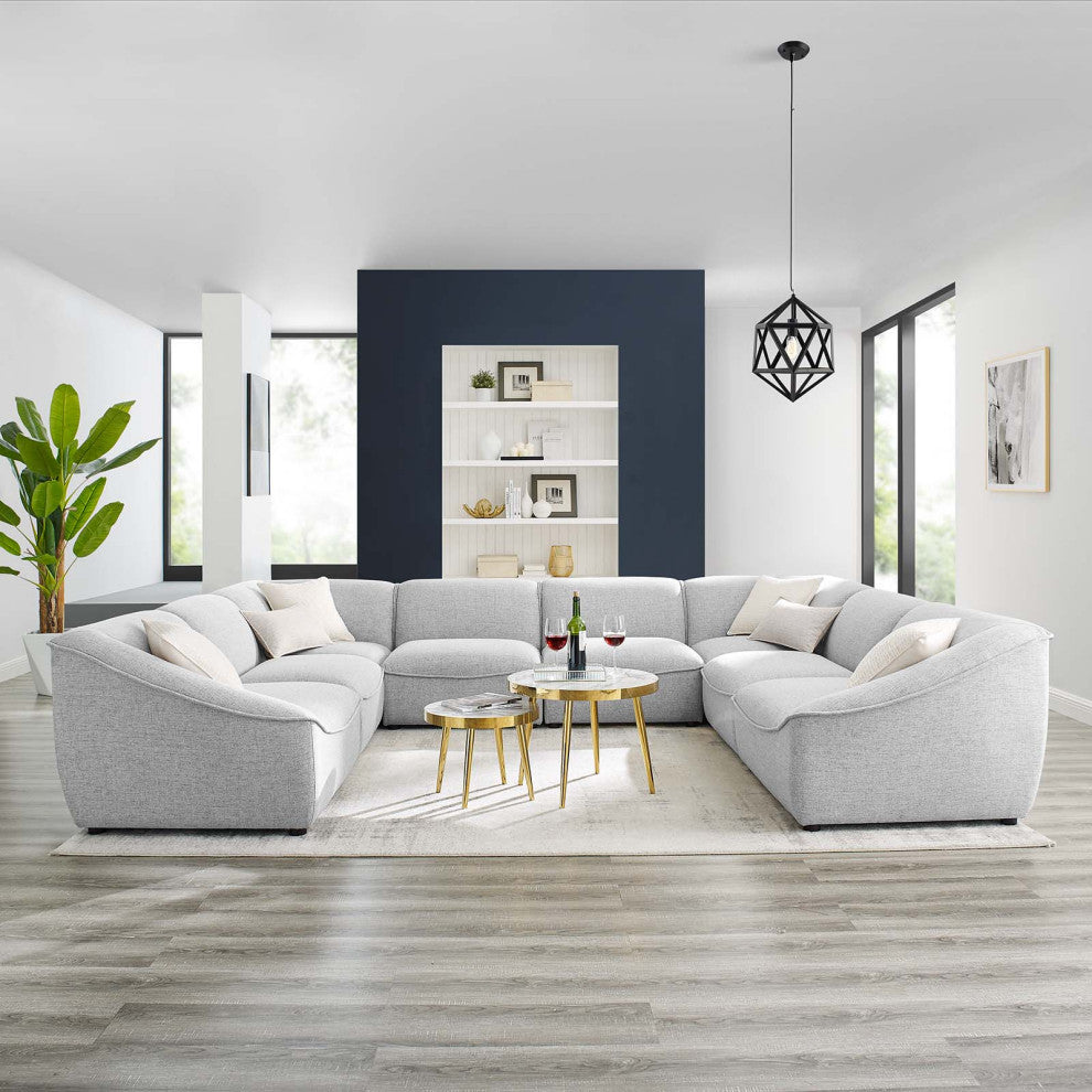 Sectional Sofa Set, Fabric, Gray, Modern, Living Lounge Hotel Hospitality