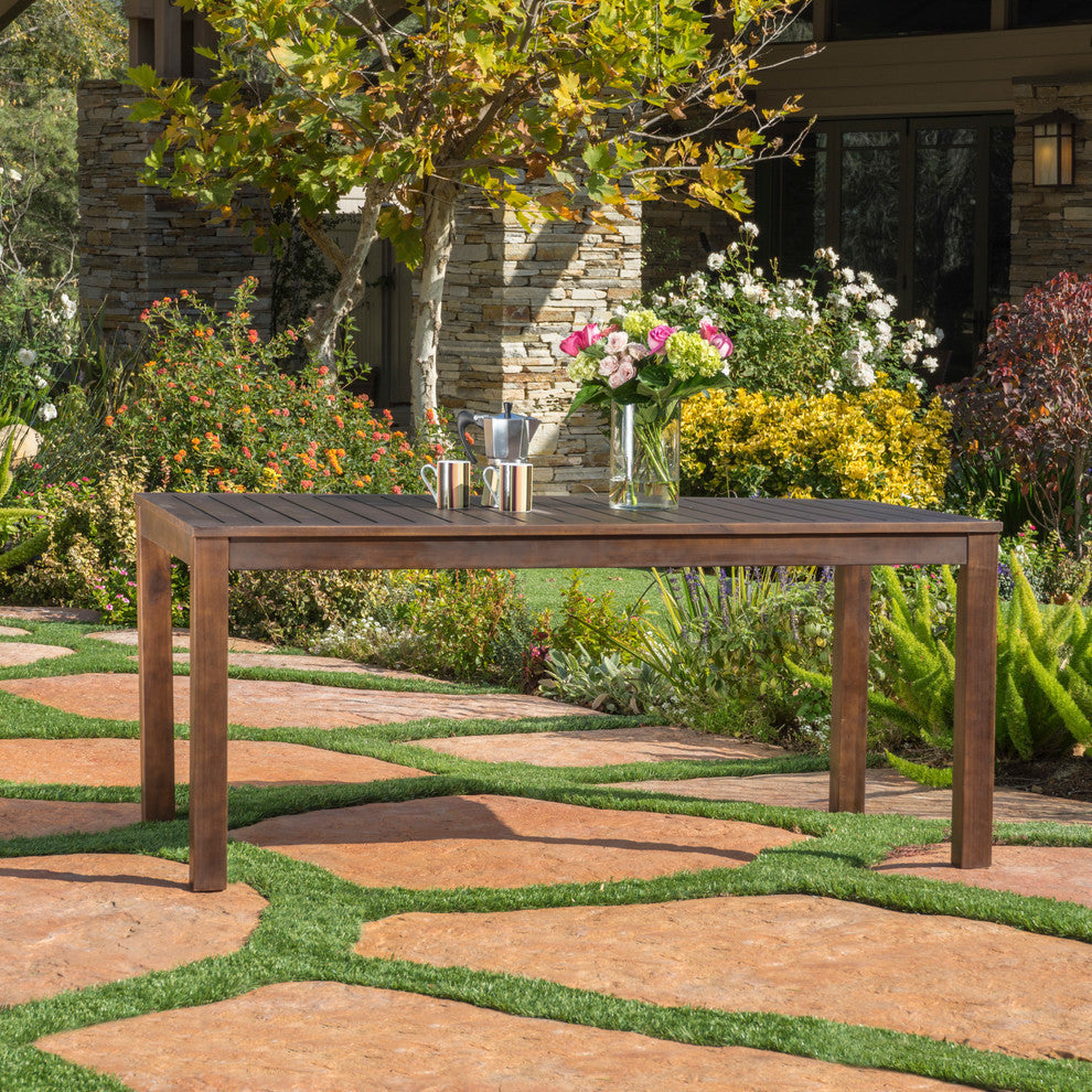 GDF Studio Marin Dark Brown Acacia Wood Outdoor Dining Table