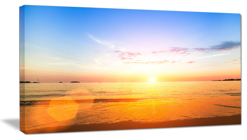 "Beautiful Sunset Over Yellow Waters" Modern Beach Canvas Art Print, 32"x16"