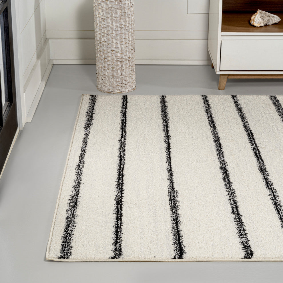 Williamsburg Minimalist Stripe Rug, Cream/Black, 8 Ft. X 10 Ft.