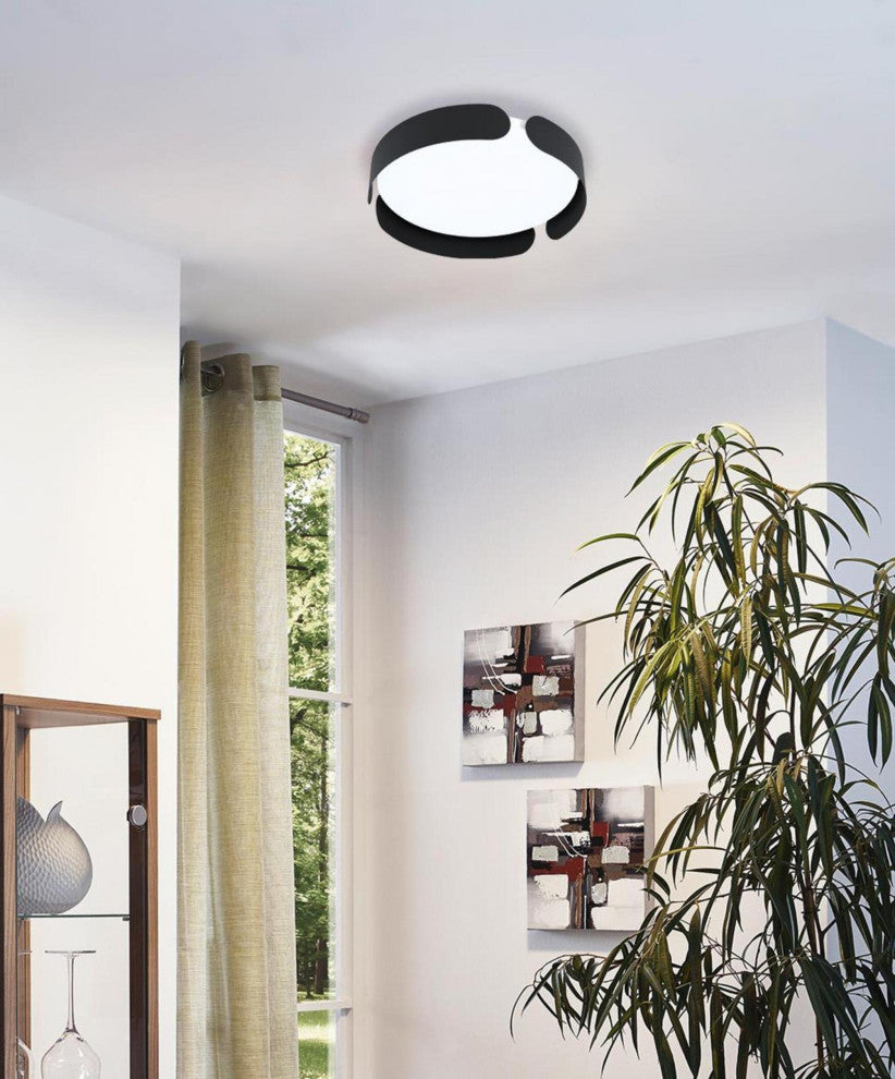 Valcasotto, 1 Light Ceiling Light, Black, White Acrylic Shade, Integrated LED