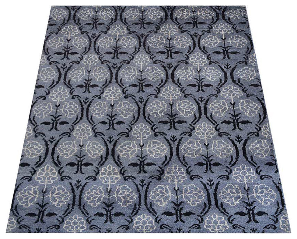 Hand Knotted Silk Area Rug Floral Gray Black