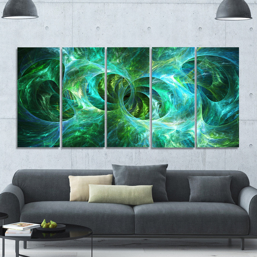 Blue Fractal Ornamental Glass, Abstract Canvas Art Print, 60"x28", 5 Panels