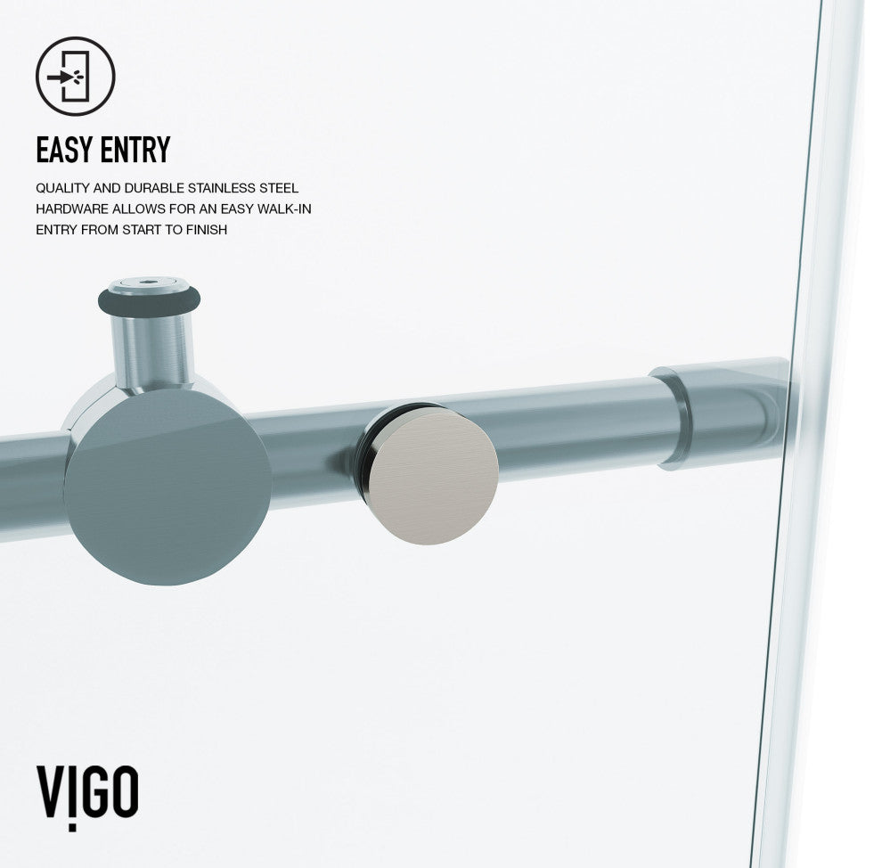 VIGO Elan 48" to 52" W x 74" H Frameless Sliding Shower Door, Stainless Steel, Clear Glass