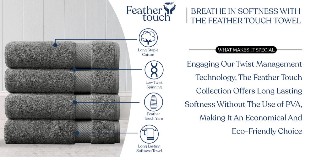 Delara 4-Piece 100% Organic Cotton Plush Bath Sheets, 36"x70", Dark Grey
