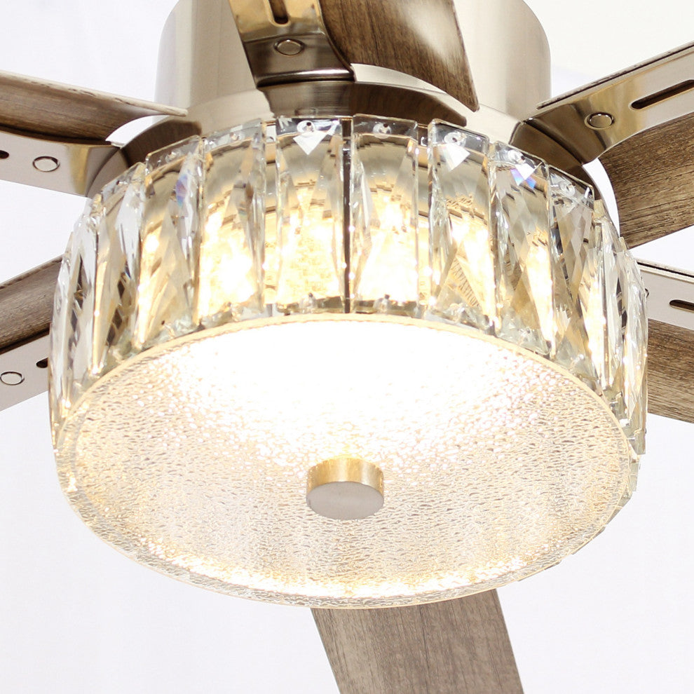 65 in. Indoor Nickel Integrated LED Crystal Ceiling Fan with DC Motor and Remote