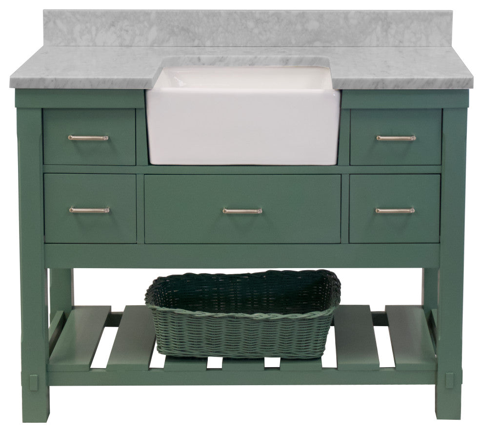 Charlotte 48" Bathroom Vanity, Sage Green, Carrara Marble