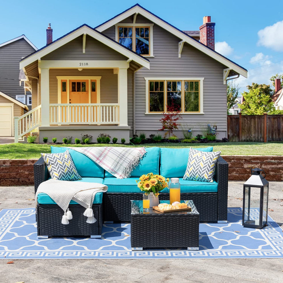 Outdoor Furniture Patio Sets Washable Couch Cushions Upgrade Wicker Black Rattan