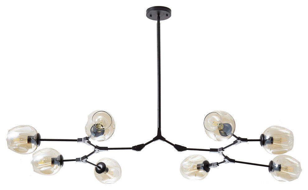 Adjustable Clear Glass Shades Chandelier Pendant, Amber, 8 Light