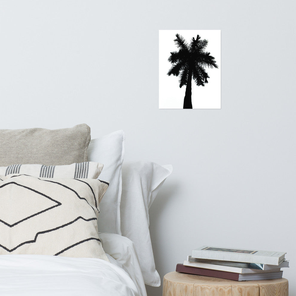 Palm Tree Silhouette on Pure White Tropical Botanical Unframed Wall Art Print, 11" X 14"