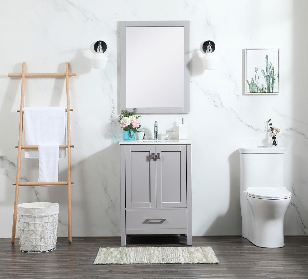 Isabel Single Bathroom Vanity, Gray, 24", Without Backsplash