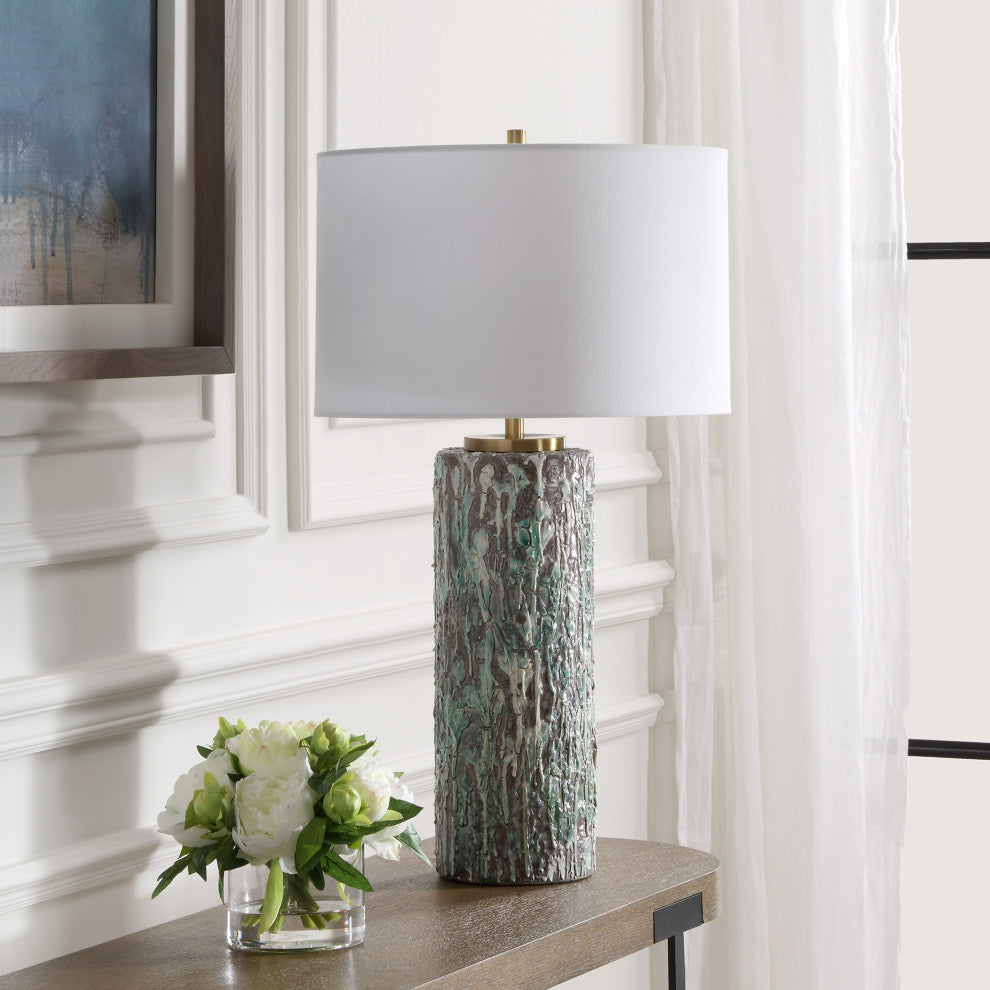 Uttermost Meltdown Ivory Teal Table Lamp