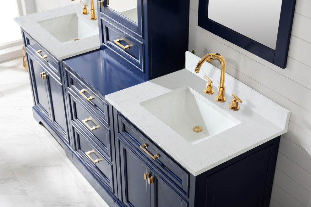 Milano Transitional Blue 96" Double Sink Bathroom Vanity Modular Set