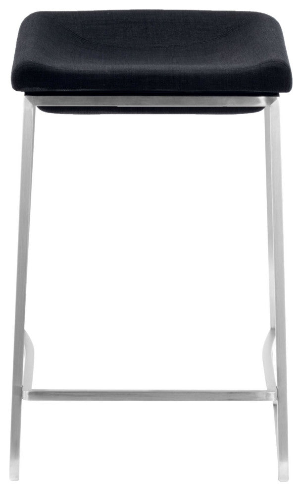 Counter Stool Chair, Set of 2, Steel Metal, Fabric, Gray, Silver, Cafe
