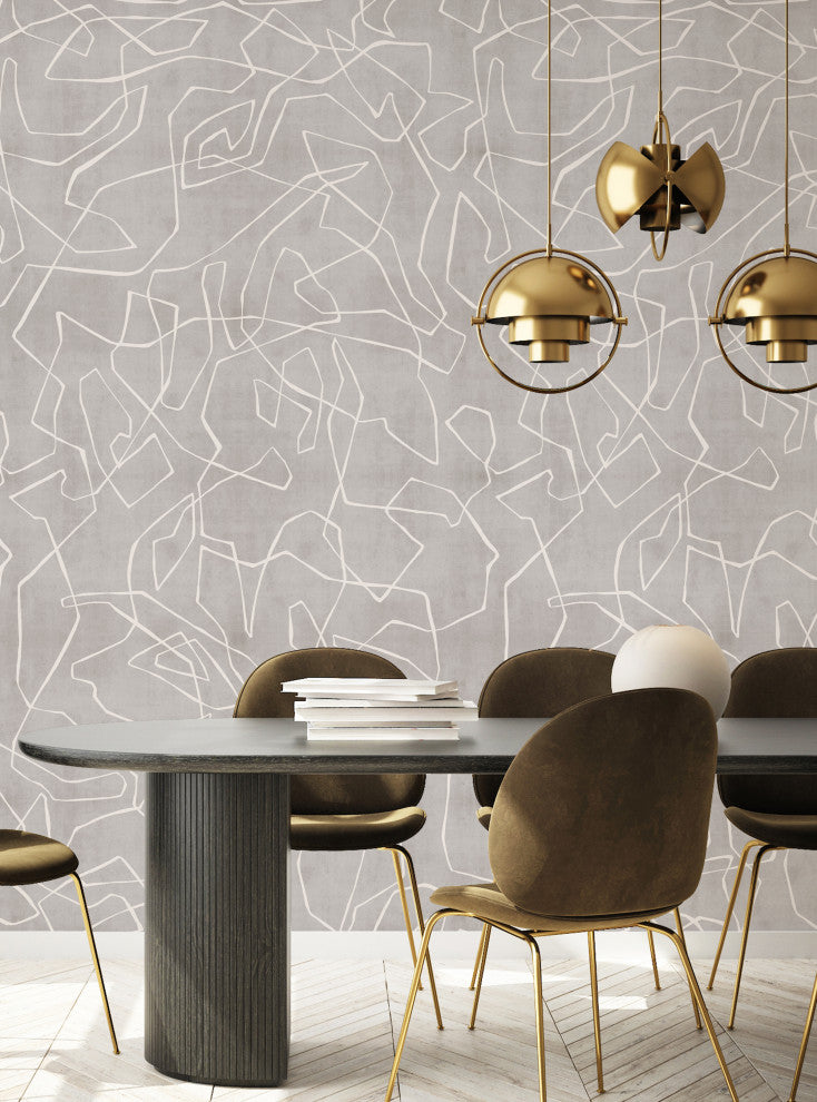 Entangled Lines Textured Look Vinyl Peel and Stick Mural, Gray, 24"x108", 6 Pack
