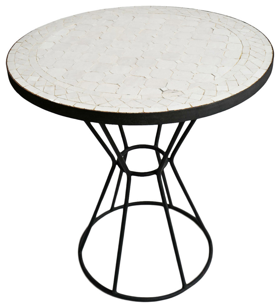 Outdoor White Mosaic Round Bistro Table